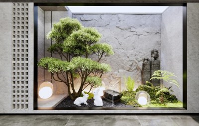 现代天井景观造景3D模型下载